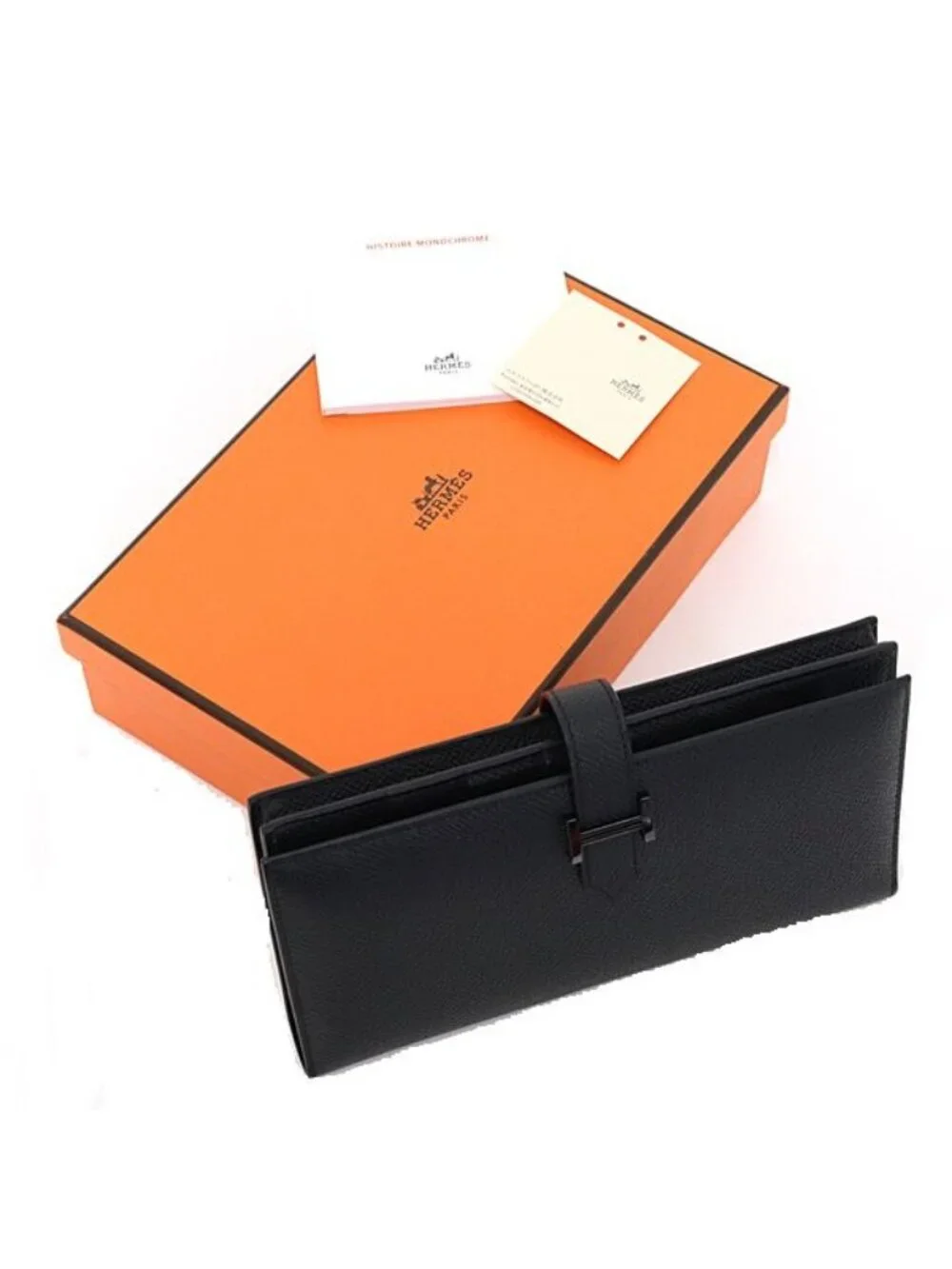 Hermes Bearn Soufflet Monochrome Wallet Veau Madame So Black